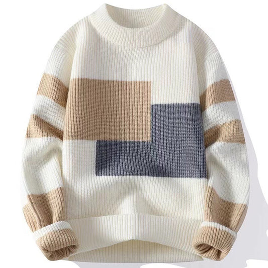 KZZ Men's Geometric Pattern Pullover Sweater