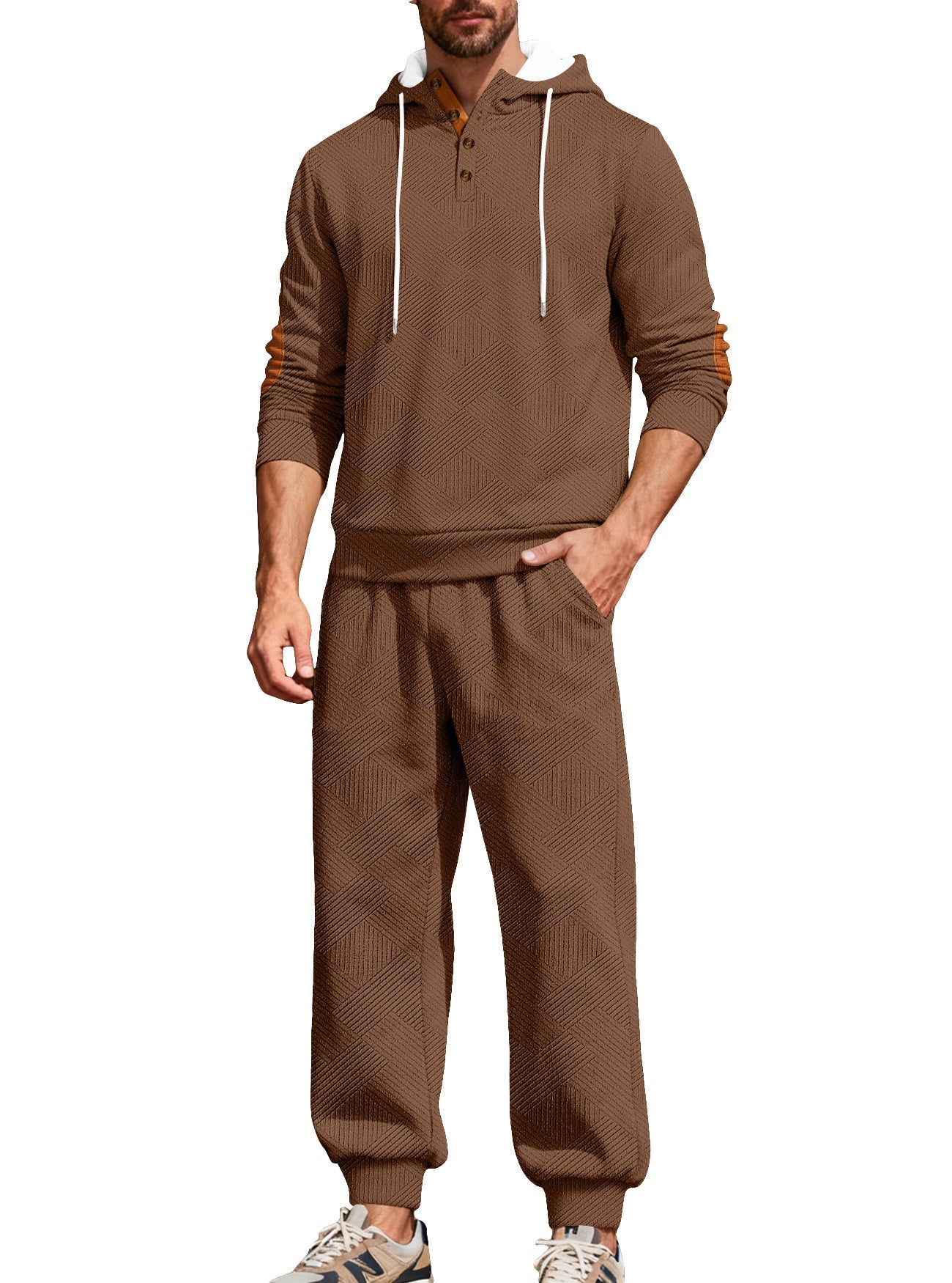 KZZ Men's casual fashion suit knitted jacquard sweatshirt and pants two-piece set