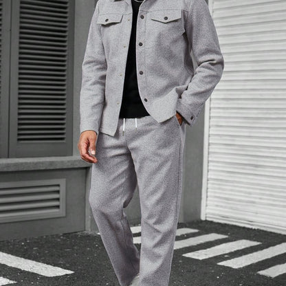 GGT Men's Solid Color Pocket Jacket and Belt Waist Pants Sport Suit Regular Version Mature Business Style