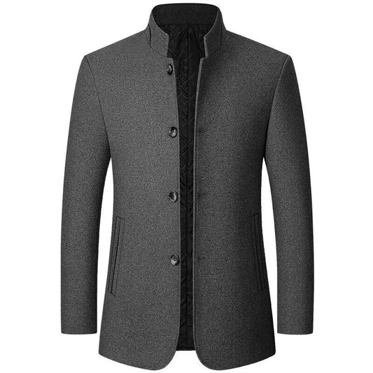 Men's Solid Color Overcoat, Elegant, Casual, Comfortable Long-Sleeved Button-Down Jacket