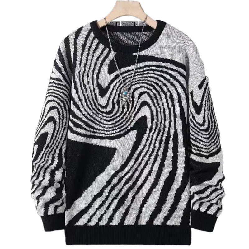 KZZ Men's All Over Print Contrast Binding Sweater