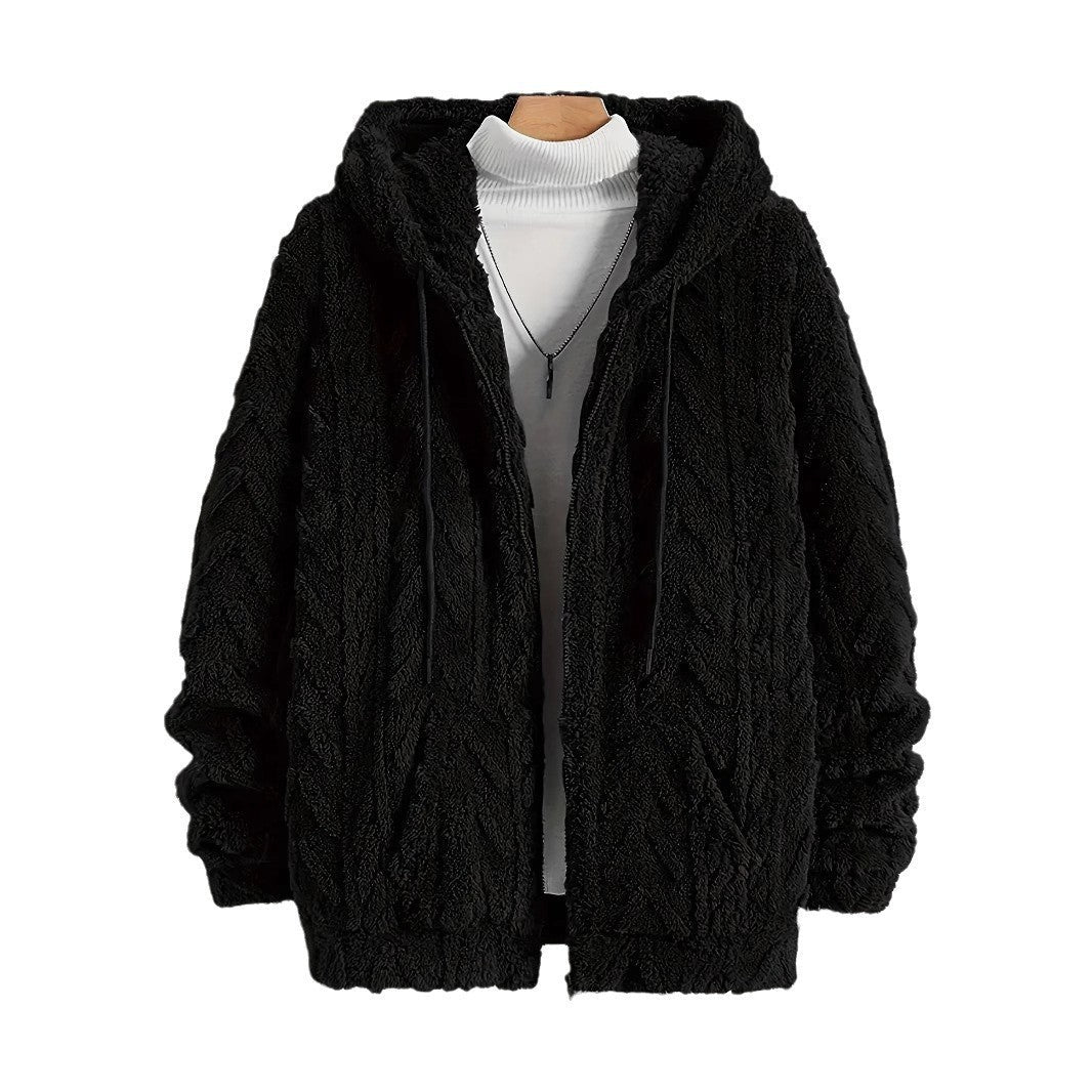 Men's Solid Drop Shoulder Drawstring Zip Up Hooded Jacket