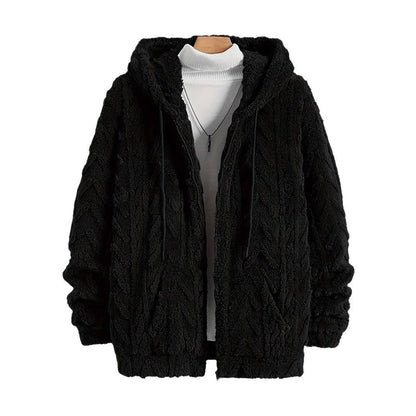 Men's Solid Drop Shoulder Drawstring Zip Up Hooded Jacket