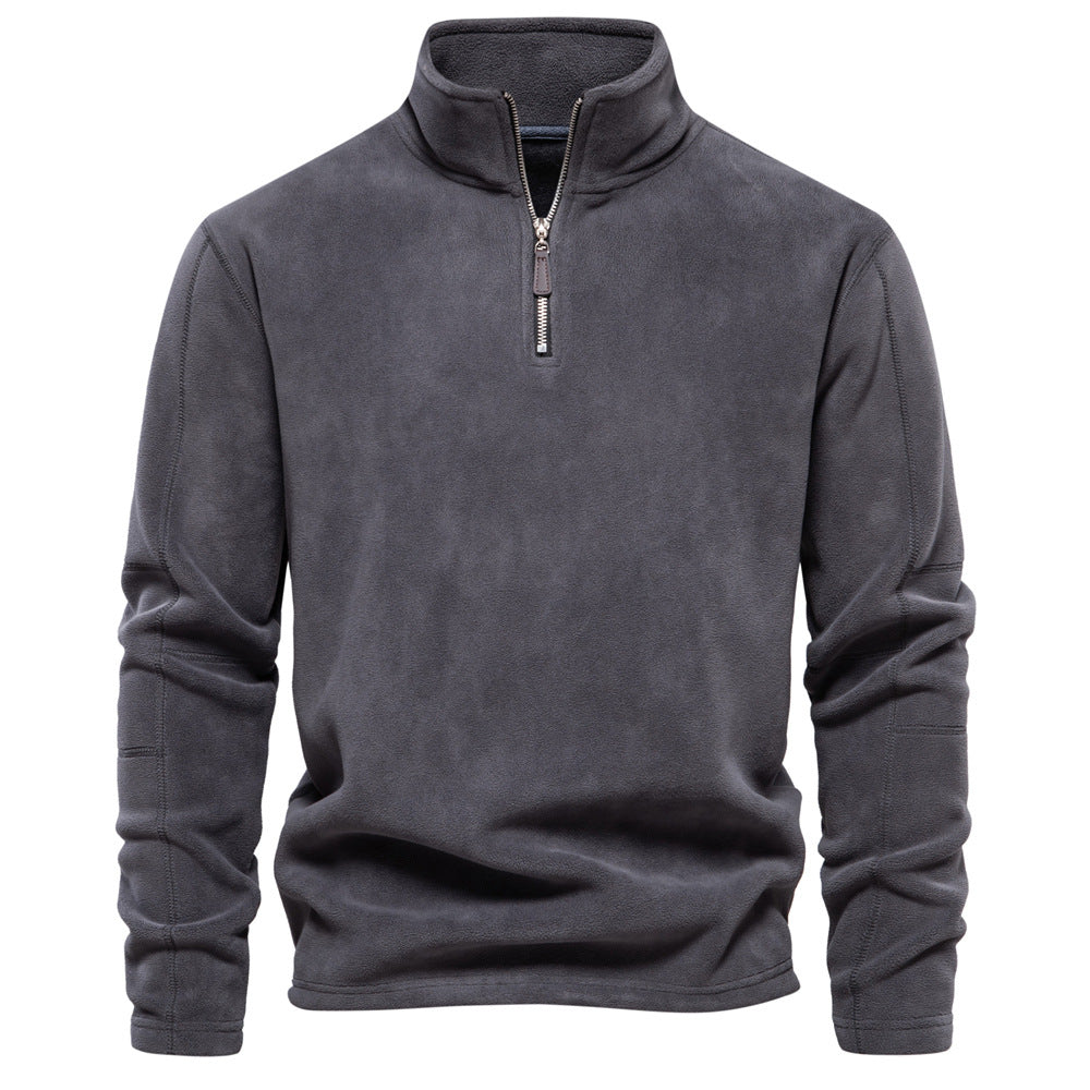 Men's Solid Half Zip Funnel Neck Polar Fleece Sweatshirt