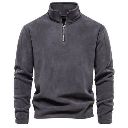 Men's Solid Half Zip Funnel Neck Polar Fleece Sweatshirt