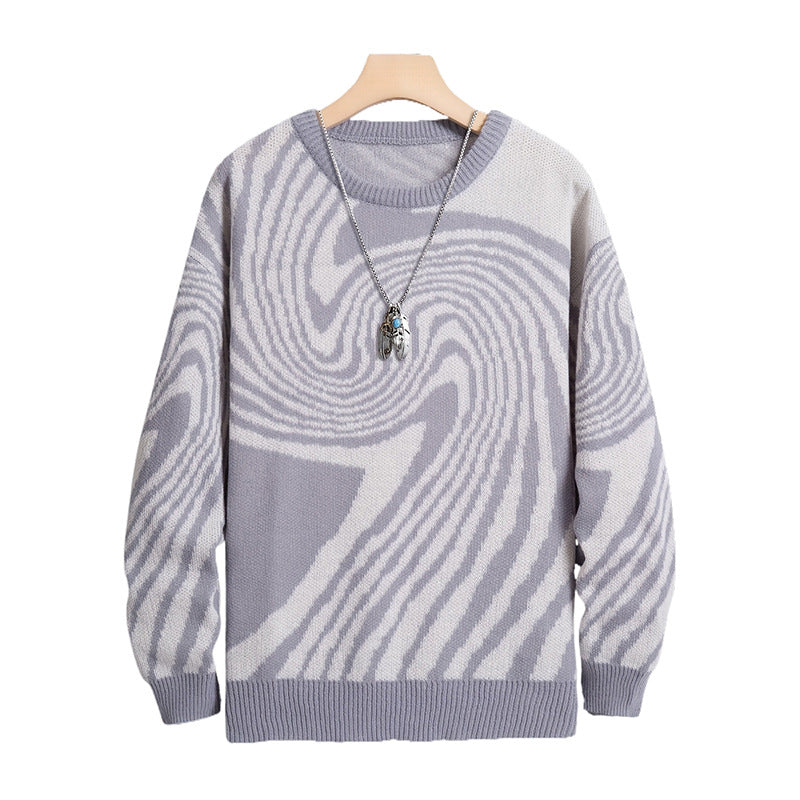 KZZ Men's All Over Print Contrast Binding Sweater