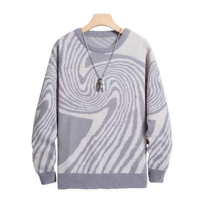 KZZ Men's All Over Print Contrast Binding Sweater