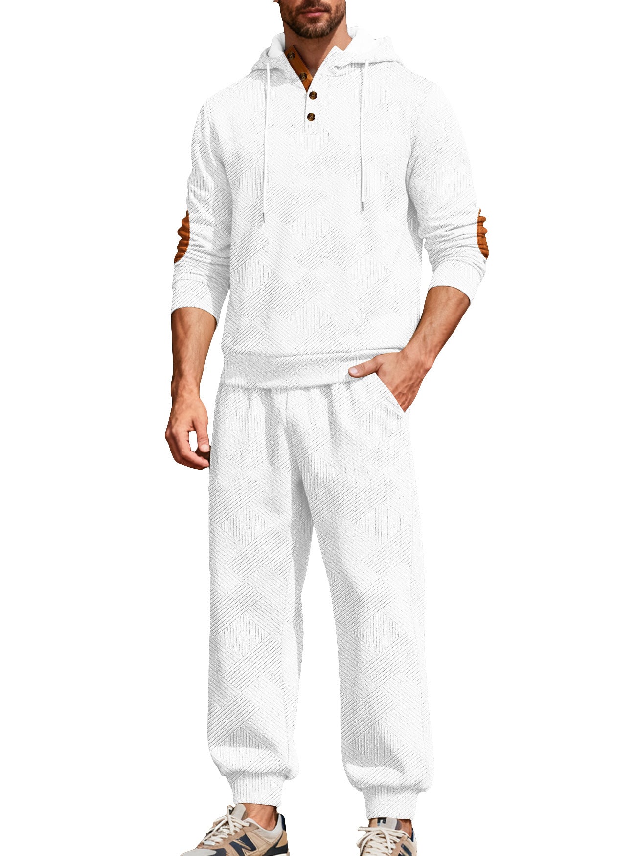 KZZ Men's casual fashion suit knitted jacquard sweatshirt and pants two-piece set