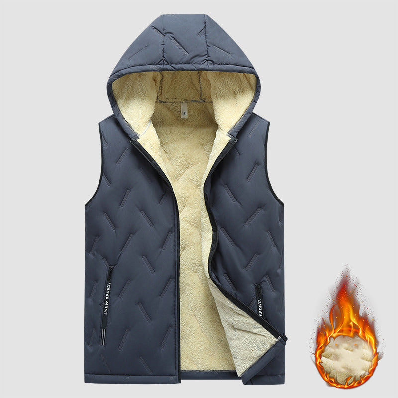 KZZ black hooded fleece vest,  fleece lining for warm practicality, zipper pockets convenient