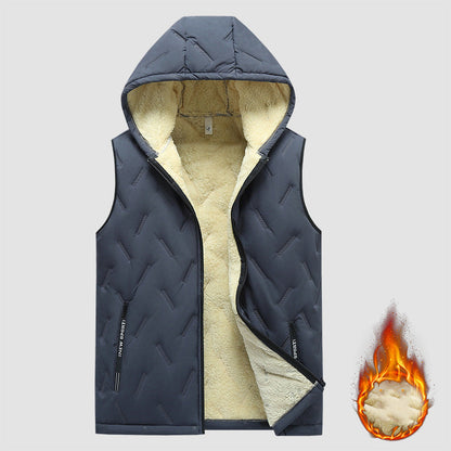 KZZ black hooded fleece vest,  fleece lining for warm practicality, zipper pockets convenient