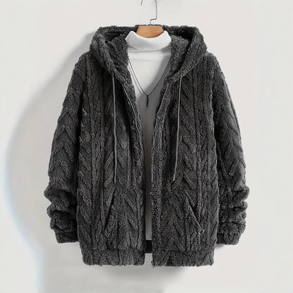 Men's Solid Drop Shoulder Drawstring Zip Up Hooded Jacket