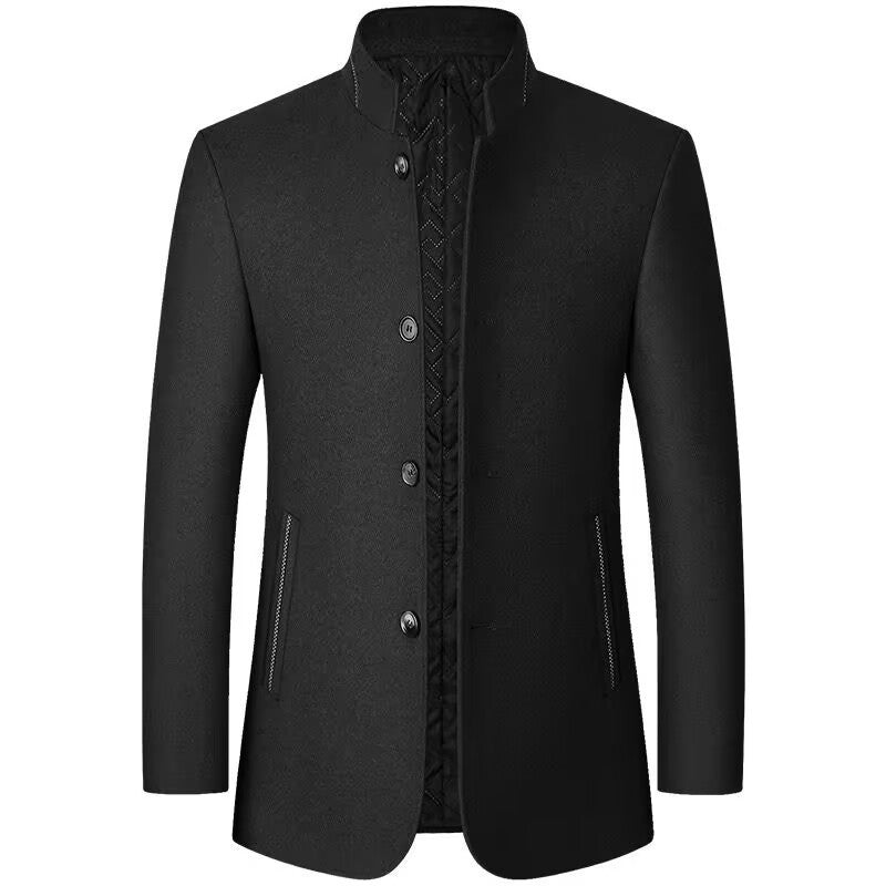 KZZ Men's Solid Color Overcoat, Elegant, Casual, Comfortable Long-Sleeved Button-Down Jacket