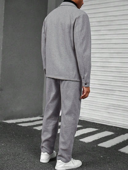 GGT Men's Solid Color Pocket Jacket and Belt Waist Pants Sport Suit Regular Version Mature Business Style