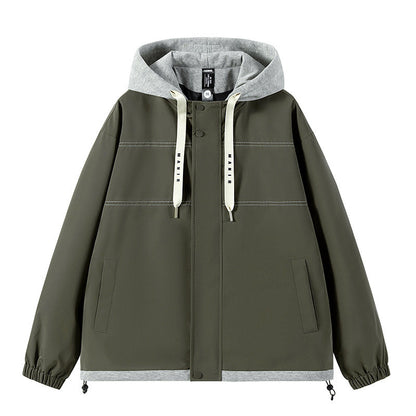 KZZ Men's Colorblock Letter Pocket Longsleeves Drawstring Hooded Jacket