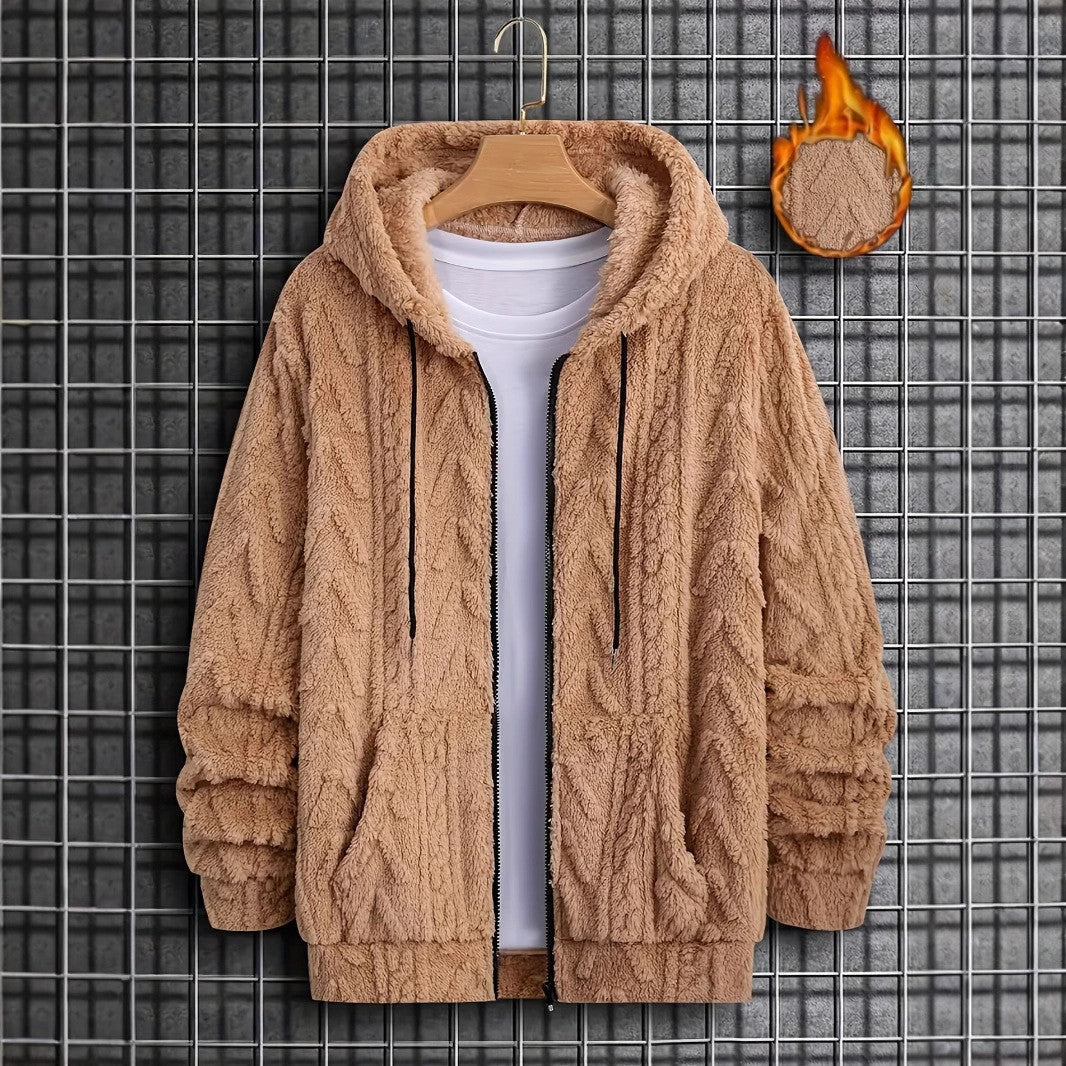Men's Solid Drop Shoulder Drawstring Zip Up Hooded Jacket