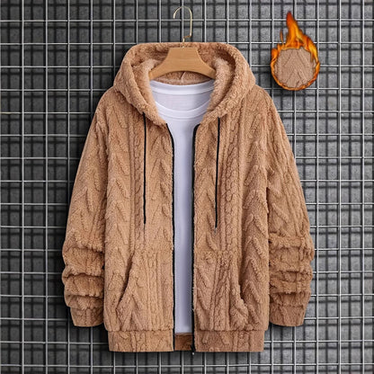 Men's Solid Drop Shoulder Drawstring Zip Up Hooded Jacket