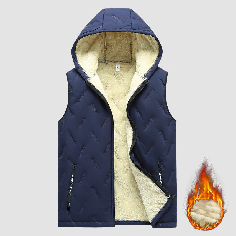 KZZ black hooded fleece vest,  fleece lining for warm practicality, zipper pockets convenient