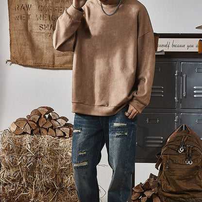 GGT Men's Solid Color Round Neck Drop Shoulder Long Sleeve Sweatshirt