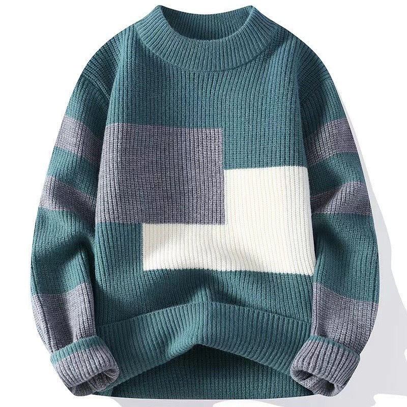 KZZ Men's Geometric Pattern Pullover Sweater