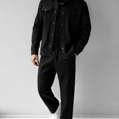 GGT Men's Solid Color Pocket Jacket and Belt Waist Pants Sport Suit Regular Version Mature Business Style