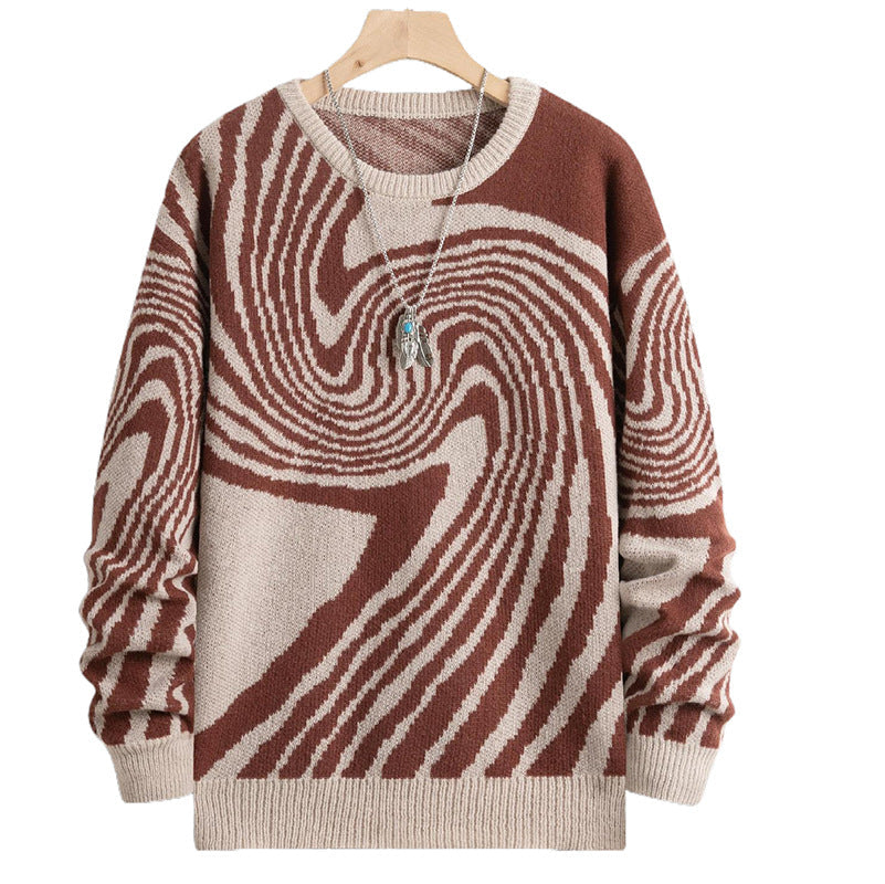 KZZ Men's All Over Print Contrast Binding Sweater