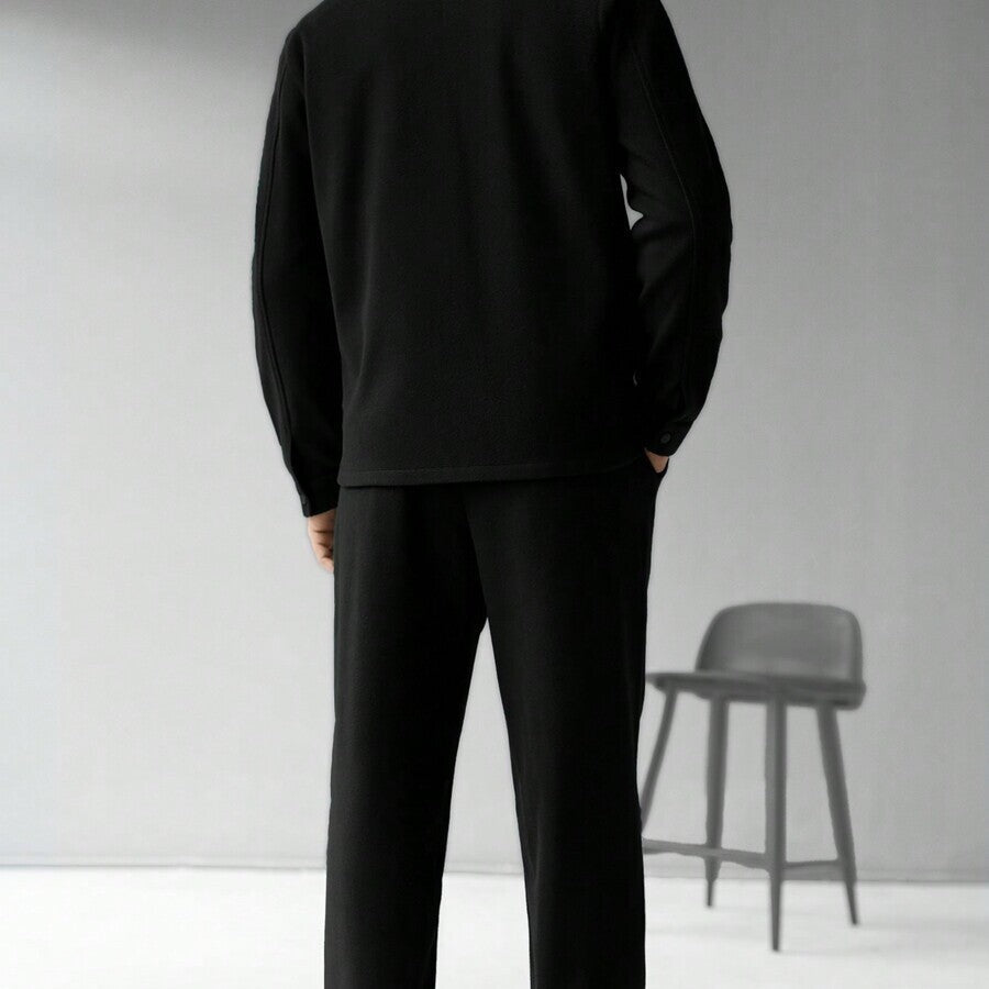 GGT Men's Solid Color Pocket Jacket and Belt Waist Pants Sport Suit Regular Version Mature Business Style