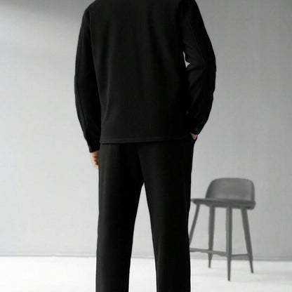 GGT Men's Solid Color Pocket Jacket and Belt Waist Pants Sport Suit Regular Version Mature Business Style