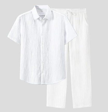 GGT Men's Two-piece Suit Shirt and Elastic Waist Pants Set