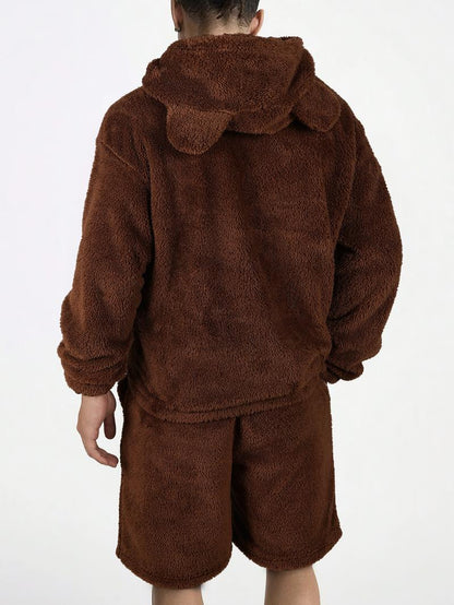 KZZ Men's Hooded Sweatshirt Shorts Set, Very Worthwhile Hoodie Top Pants Two-Piece Suit