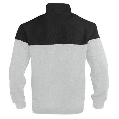 KZZ Men's Fall/Winter Patchwork Design Casual Stand-Up Collar Zipper Hoodie Sweatshirt