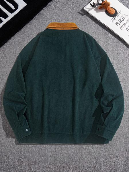 KZZ Men's Fashion Vintage Corduroy Jacket, Casual Loose Fit Colorblock Collar Design