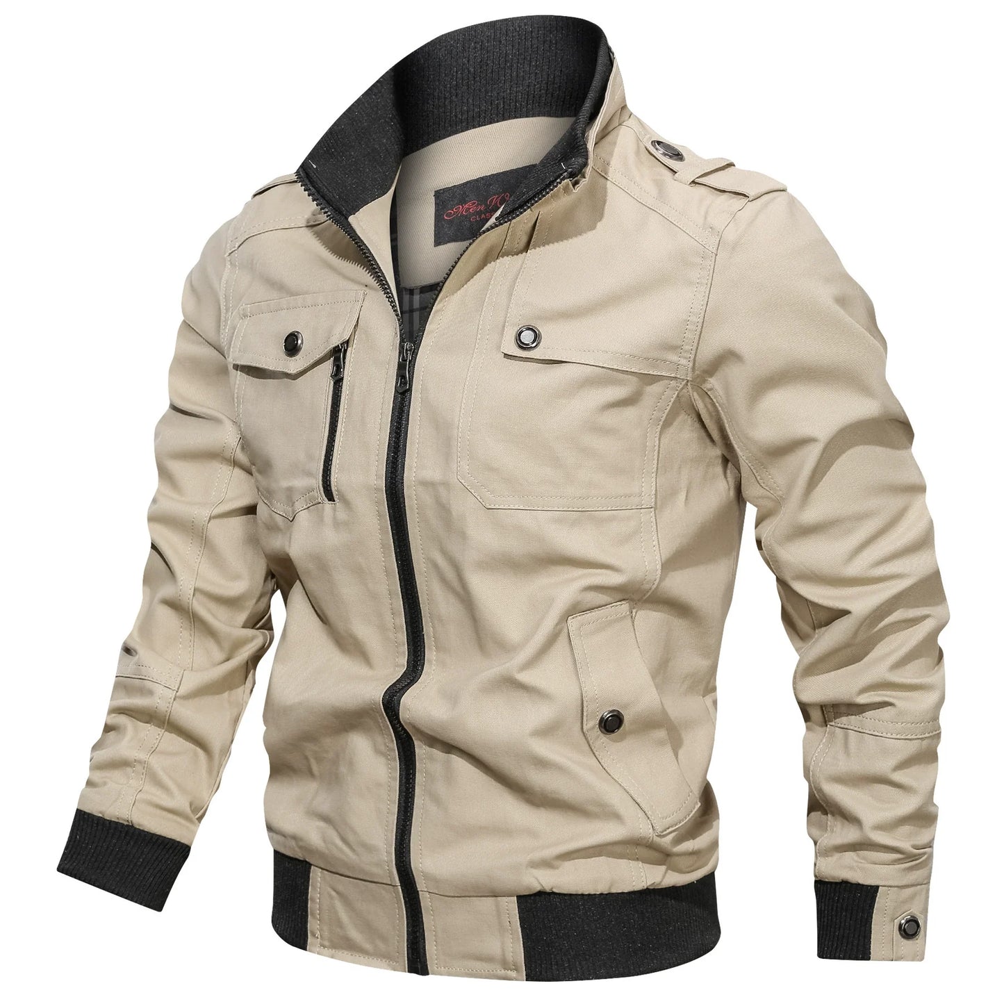 Men's Pocket Stand Collar Zipper Jacket, Casual Long Sleeve Jacket