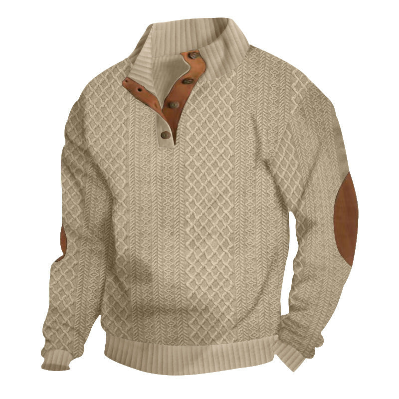 KZZ Men's Colorblock Jacquard Button-Front Sweatshirt