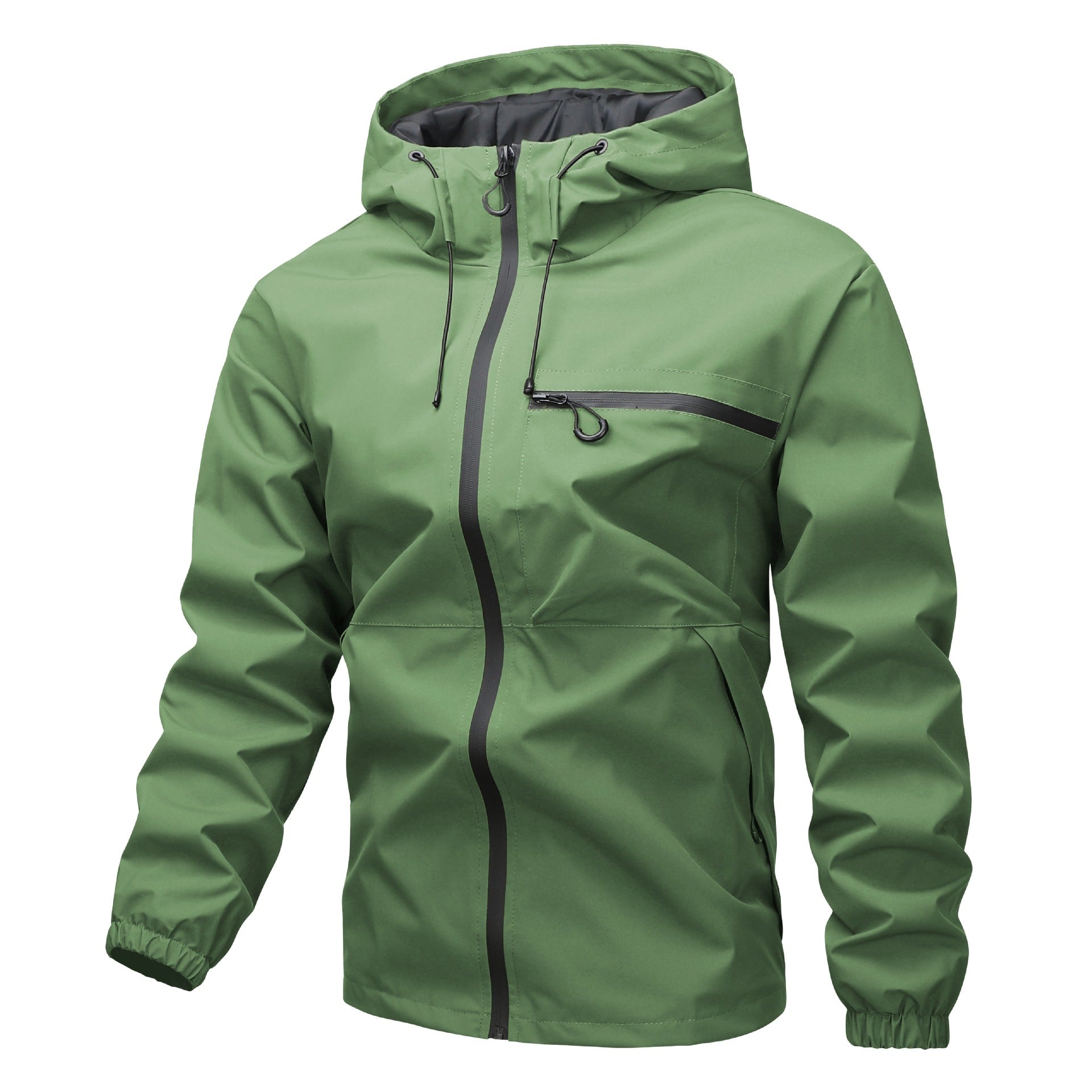 Solid color pocket drawstring hooded jacket, waterproof and wear-resistant