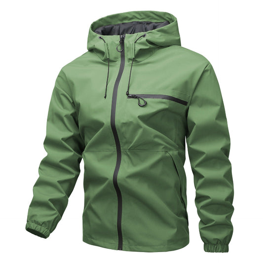 Solid color pocket drawstring hooded jacket, waterproof and wear-resistant