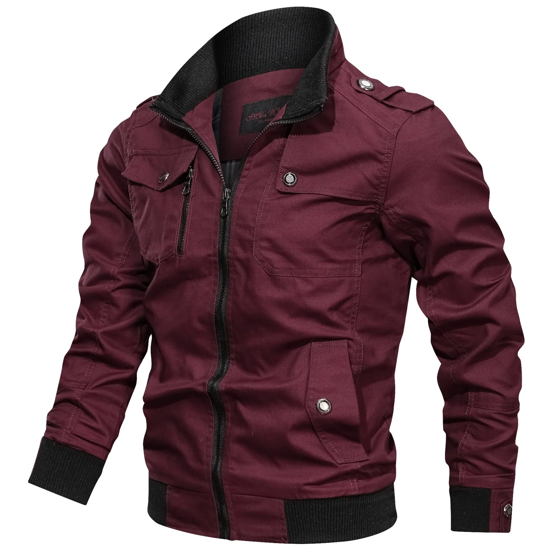 Men's Pocket Stand Collar Zipper Jacket, Casual Long Sleeve Jacket
