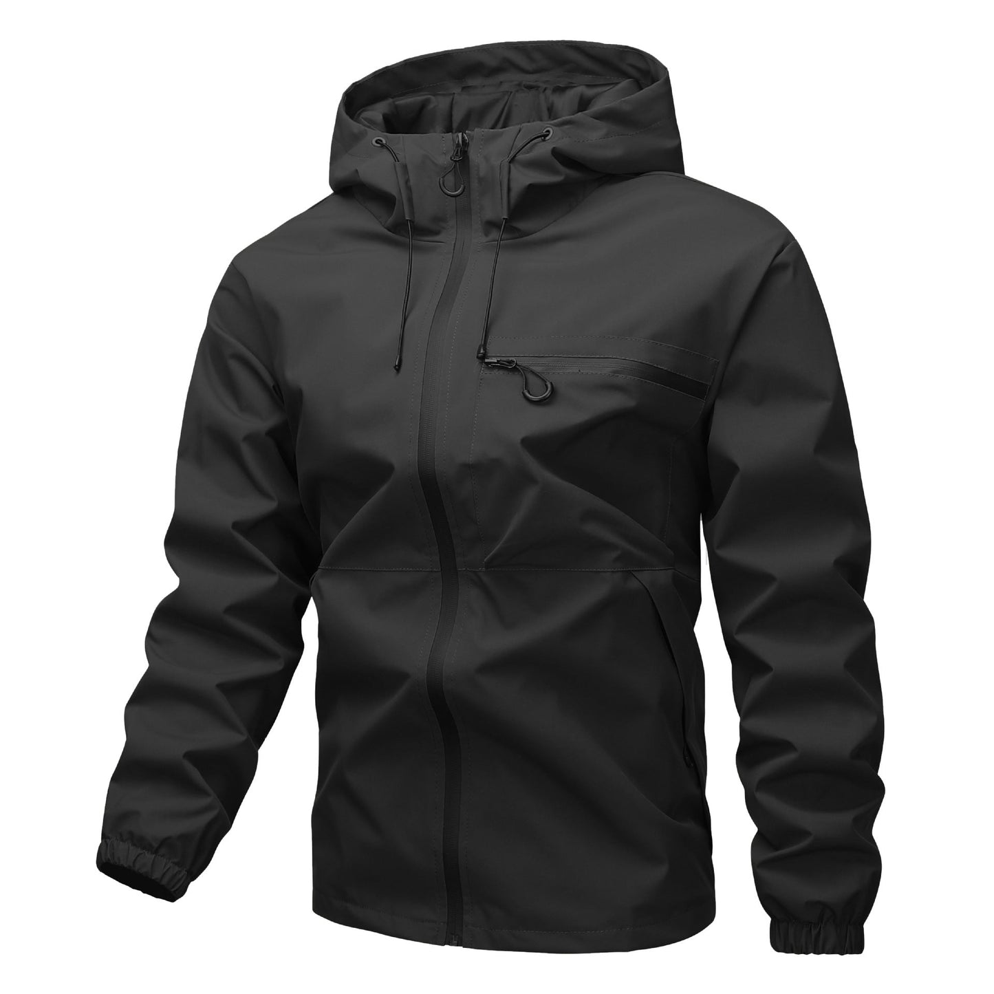 Solid color pocket drawstring hooded jacket, waterproof and wear-resistant