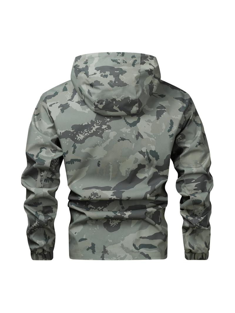 KZZ Camouflage Print Zip-Up Hooded Jacket
