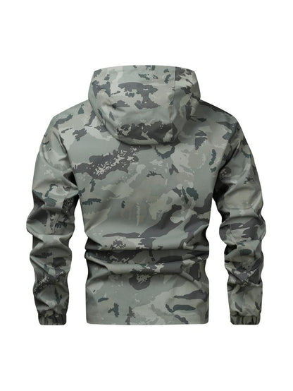 KZZ Camouflage Print Zip-Up Hooded Jacket