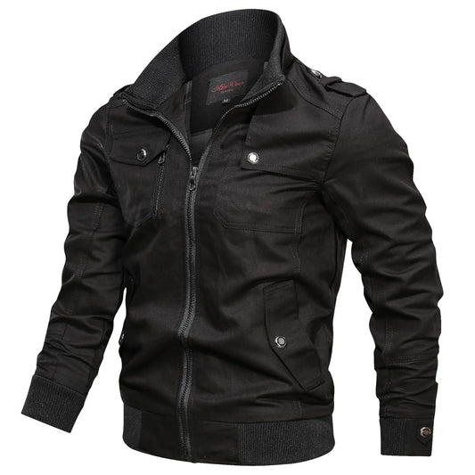 Men's Pocket Stand Collar Zipper Jacket, Casual Long Sleeve Jacket