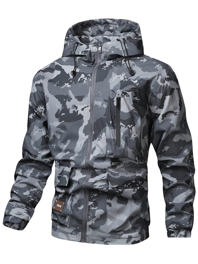 KZZ Camouflage Print Zip-Up Hooded Jacket