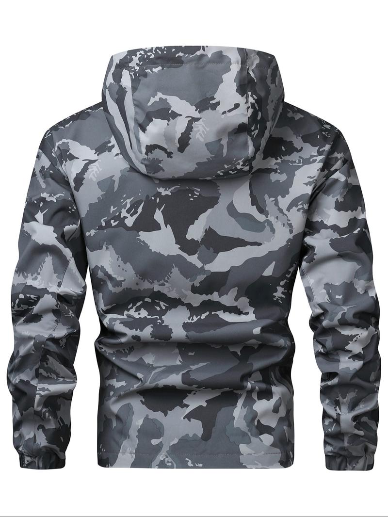 KZZ Camouflage Print Zip-Up Hooded Jacket