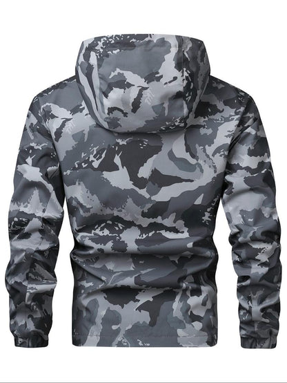 KZZ Camouflage Print Zip-Up Hooded Jacket