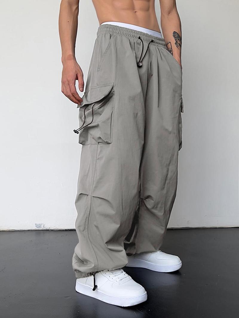 KZZ Loose Solid Pocket Drawstring Waist Overalls