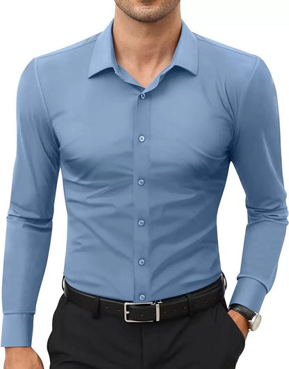 GGT Men's Super Stretch Dress Shirt, Quick-Drying, Breathable and Wrinkle-Resistant