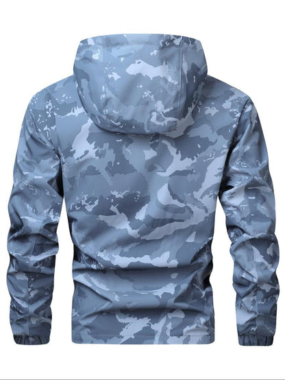 KZZ Camouflage Print Zip-Up Hooded Jacket