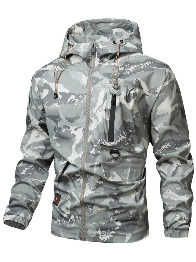 KZZ Camouflage Print Zip-Up Hooded Jacket