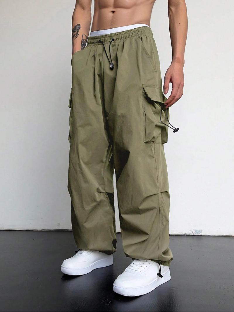 KZZ Loose Solid Pocket Drawstring Waist Overalls