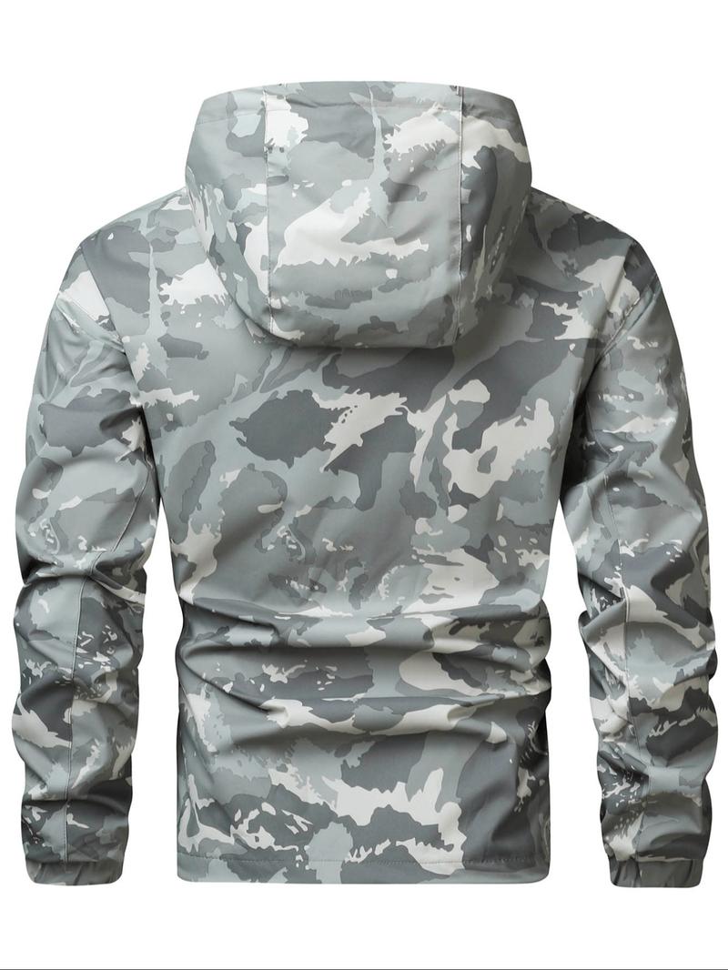 KZZ Camouflage Print Zip-Up Hooded Jacket