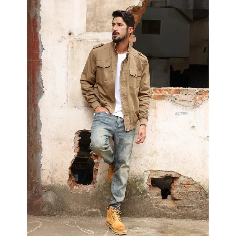 Autumn men's casual windbreaker jacket workwear stand collar bomber jacket